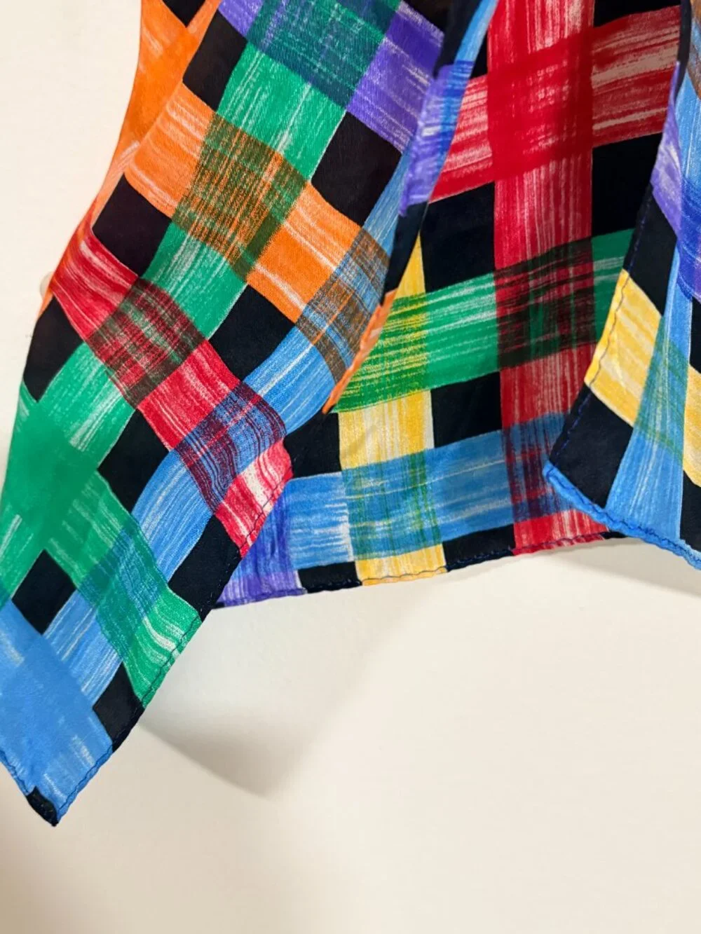 Echo 100% Silk Long Scarf Multicolor Plaid Brushstroke 53